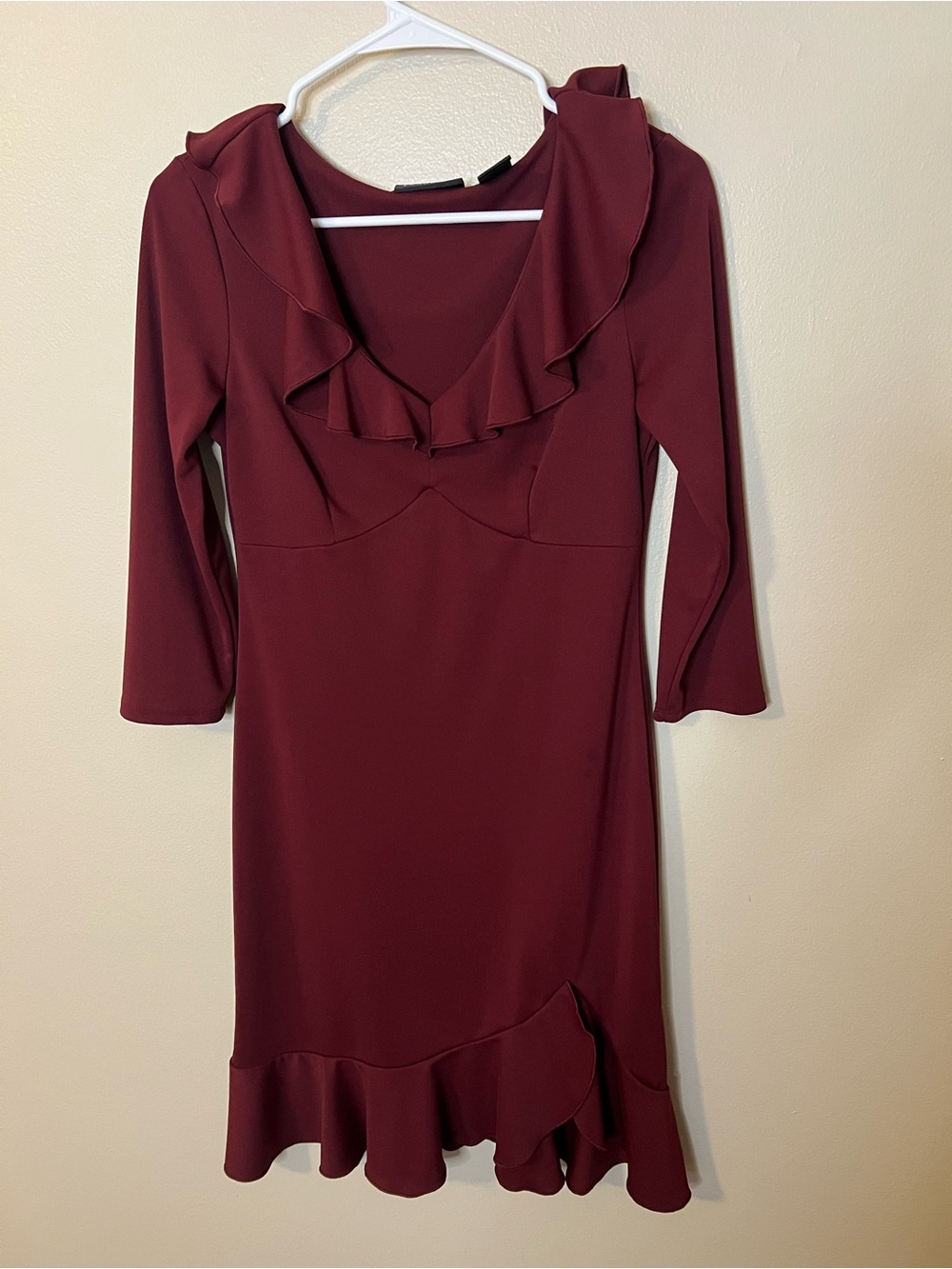 New York And Company Long Sleeve Midi Dress With Playful Ruffle Hem